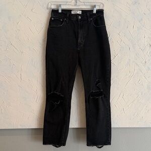 Abercrombie & Fitch Women's Distressed Black Straight Leg Jeans
